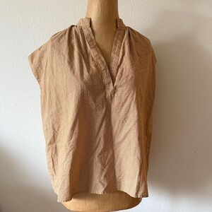 Metaformose sz L Elegant Tan cotton artisanal made tunic top flattering